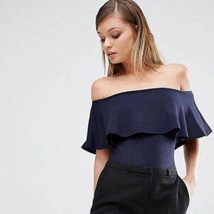 NEW Club L Crepe Bardot Body With Frill Overlay